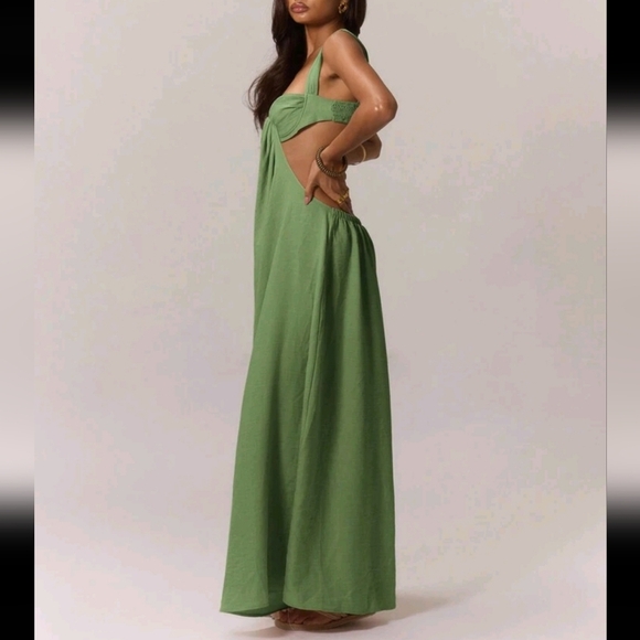 Boho Ruched Bust Extreme Wide Leg Jumpsuit Summer Vacation - Picture 4 of 4